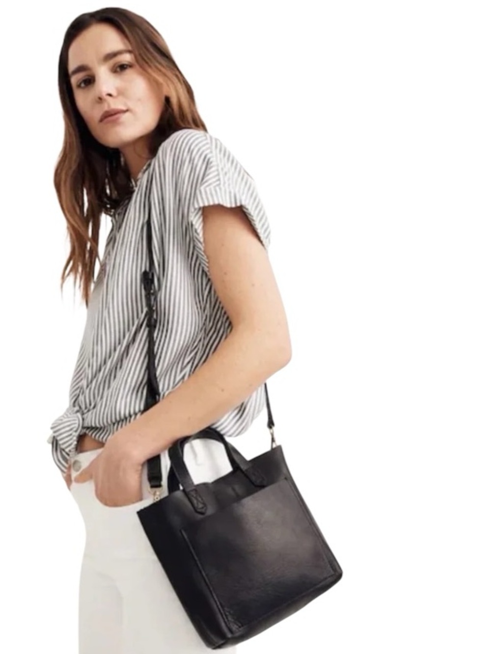 Madewell Black Leather Satchel with Adjustable Strap